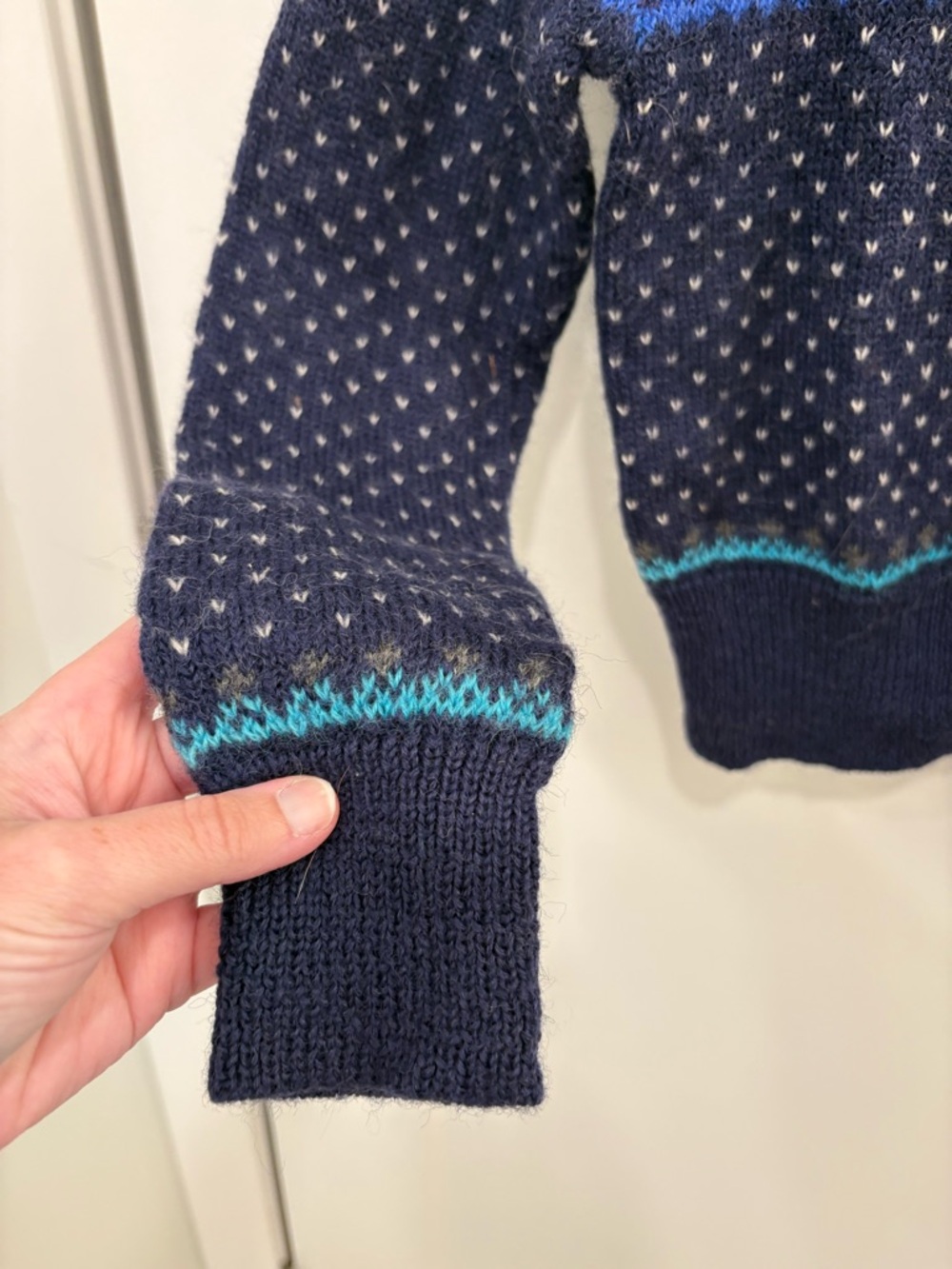 Vintage 90s Gap 100% Wool Blue Fair Isle Nordic Style Knit Cardigan Size Small - Picture 5 of 12